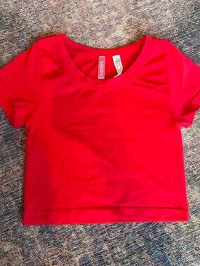 Very stretchy women's ANWND cherry red crop top t-shirt